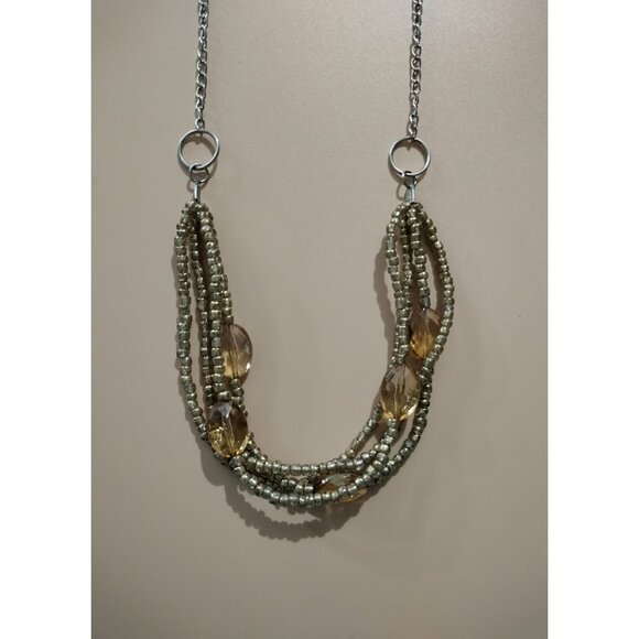 Cato Long Multi Strand Necklace Beaded Layered Chain Statement Jewelry Cream Tan - Picture 9 of 14